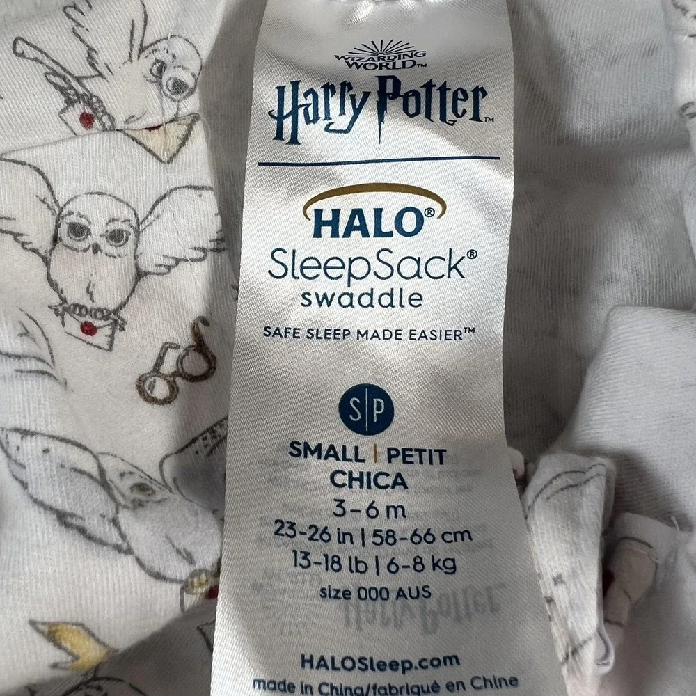 Halo SleepSack Swaddle Gown 3-6 Months White Harry Potter Hedwig Zip Blanket